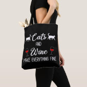 Tote Bag Chats et vin rendent tout fin (De près)