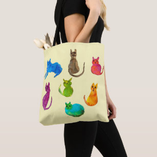 Tote Bag Chats fous colorés en aquarelle
