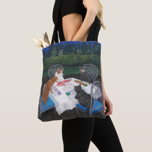 Tote Bag Chats jouant au Mahjong (De près)