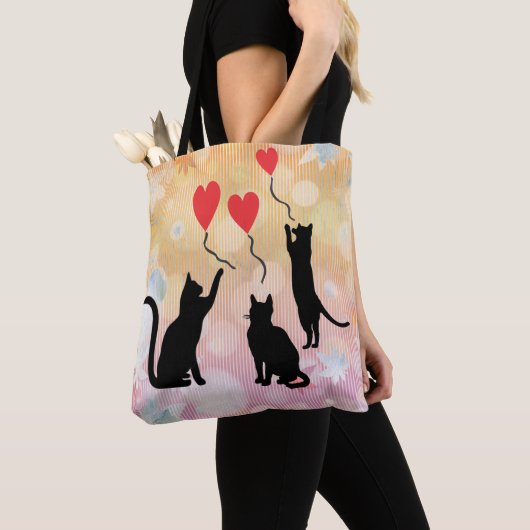 Tote Bag Chats noirs et ballons (De près)