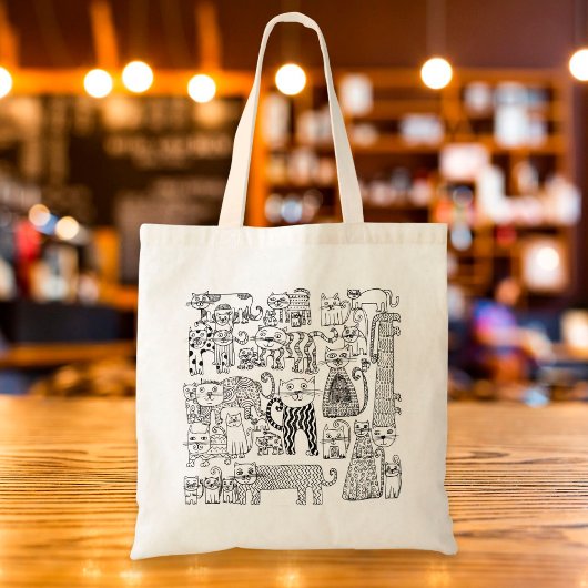 Tote Bag Chats noirs et blancs Main dessinée Art moderne