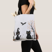 Tote Bag Chats noirs mignons Halloween chauve chauve-souris (De près)