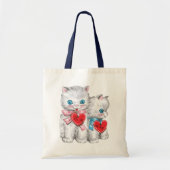 Tote Bag Chats Rétro de la Saint-Valentin, Chatons Fluffy V (Devant)