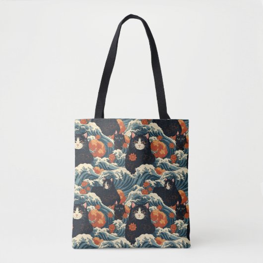 Tote Bag Chats Ukiyo-e de Kanagawa Motif (Devant)