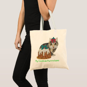 Tote Bag chatte chatte gris tabby chat habillé pour noël