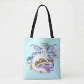 Tote Bag Chatte Fée Blanche Fantastique Champignon Bleu Cap (Devant)