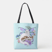 Tote Bag Chatte Fée Blanche Fantastique Champignon Bleu Cap (Dos)