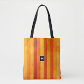 Tote Bag Chaud Patiné Orange Rouge rayures Monogramme (Devant)