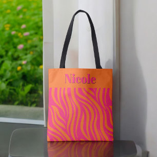 Tote Bag Chaud Rose et Orange Abstrait avec Nom