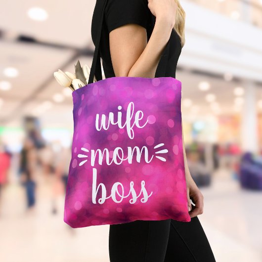 Tote Bag Chaud Rose Femme Maman Boss Baby Fun Script Typogr