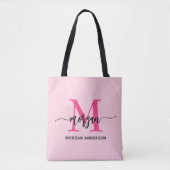 Tote Bag Chaud rose moderne Script Girl Monogramme Nom (Devant)