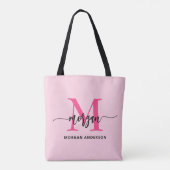 Tote Bag Chaud rose moderne Script Girl Monogramme Nom (Dos)