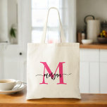 Tote Bag Chaud rose moderne Script Girl Monogramme Nom<br><div class="desc">Transportez vos essentiels en style avec notre Sac fourre-tout de nom Monogramme Fille Hot Rose Modern Script! Doté d'un design rose vif et audacieux, ce fourre-tout est personnalisé avec votre nom dans un script moderne chic pour un look personnalisé et tendance. Parfait pour le shopping, l'école ou l'usage quotidien, il...</div>