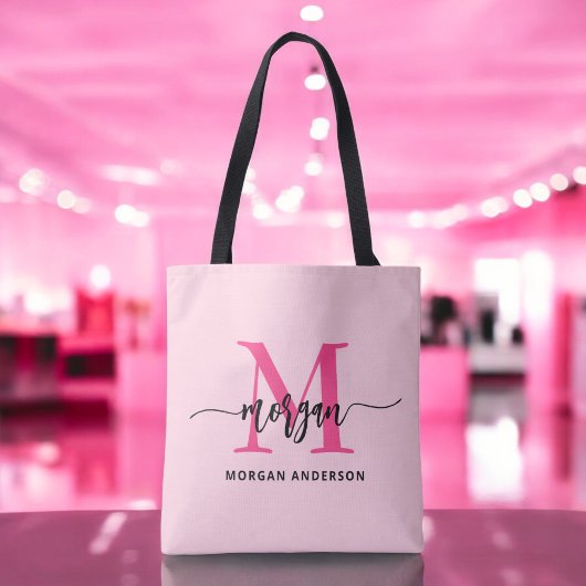 Tote Bag Chaud rose moderne Script Girl Monogramme Nom
