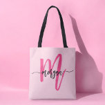 Tote Bag Chaud rose moderne Script Girl Monogramme Nom<br><div class="desc">Transportez vos essentiels en style avec notre Sac fourre-tout de nom Monogramme Fille Hot Rose Modern Script! Doté d'un design rose vif et audacieux, ce fourre-tout est personnalisé avec votre nom dans un script moderne chic pour un look personnalisé et tendance. Parfait pour le shopping, l'école ou l'usage quotidien, il...</div>