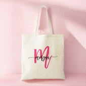 Tote Bag Chaud rose moderne Script Girl Monogramme Nom