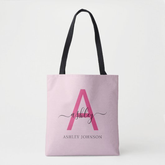 Tote Bag Chaud rose moderne Script Girl Monogramme Nom (Devant)