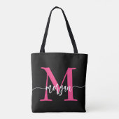 Tote Bag Chaud rose noir moderne Script Girl Monogramme Nom (Dos)