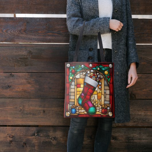 Tote Bag Chaussette rouge faux vitrail