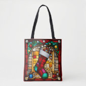 Tote Bag Chaussette rouge faux vitrail (Devant)