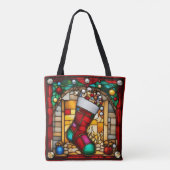 Tote Bag Chaussette rouge faux vitrail (Dos)