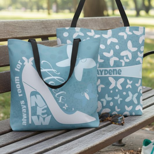 Tote Bag Chaussure Bleu Ardoise Et Papillon