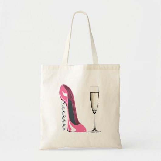 Tote Bag Chaussure stylet de tire-bouchon rose et verre de (Devant)