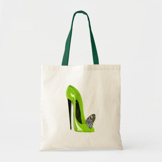 Tote Bag Chaussure stylet et papillon de vert de chaux (Devant)