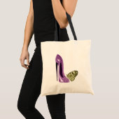 Tote Bag Chaussure stylet lilas et papillon jaune (Devant (produit))