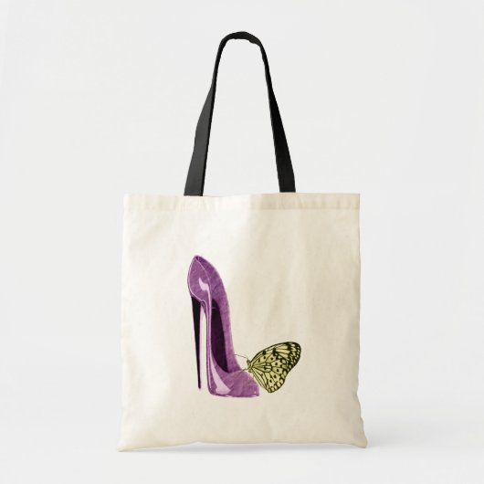 Tote Bag Chaussure stylet lilas et papillon jaune (Devant)