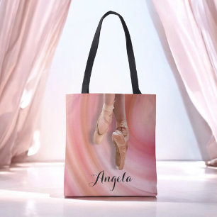 Tote Bag Chaussures à orteils roses avec nom Ballet mignon