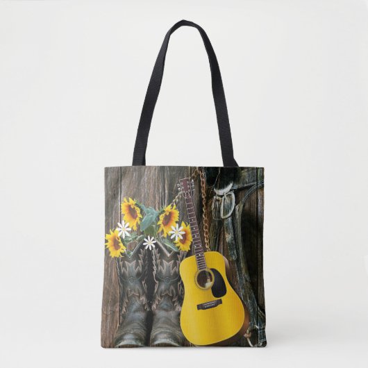 Tote Bag Chaussures de cowboy du cheval occidental Guitare  (Devant)