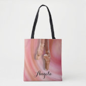 Tote Bag Chaussures d'orteil rose avec nom mignon Ballet (Devant)