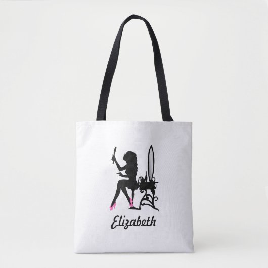 Tote Bag Chaussures Girly roses et noires chics et nom de (Devant)