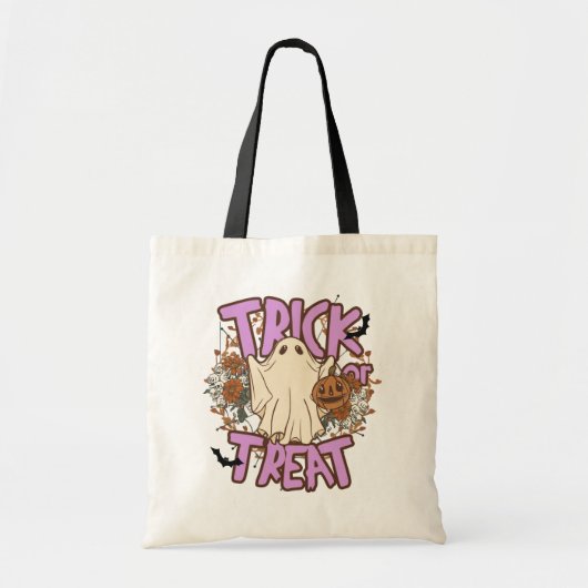 Tote Bag Chauve-souris fantôme - Crânes Fleurs - Trick ou T (Devant)