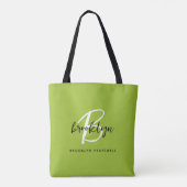 Tote Bag Chaux Vert Noir Blanc Noir Monogramme Nom (Dos)