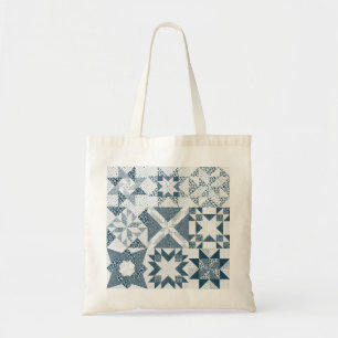 Tote Bag Cheater Traditionnel Patchwork Stars Quilt Blue