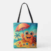 Tote Bag Cheerful Beach Crab with Umbrella Tropical (Dos)