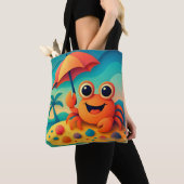 Tote Bag Cheerful Beach Crab with Umbrella Tropical (De près)