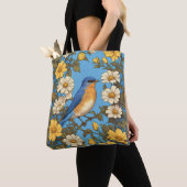 Tote Bag Cheerful Eastern Bluebird Yellow and White Flowers (De près)