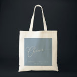 Tote Bag Cheers Minimal Dusty Blue Script personnalisé mari<br><div class="desc">Sac fourre-tout de mariage personnalisé avec script minimaliste en bleu Dusty</div>