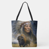 Tote Bag Chef amérindien avec un buffle chargeant (Dos)