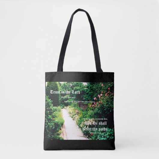 Tote Bag Chemin de jardin avec Proverbes 3:5-6 (Devant)
