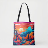 Tote Bag Chemin du coucher du soleil à travers la forêt d'a (Devant)
