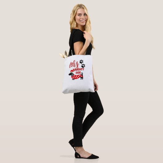 Tote Bag Chemise de Noël Dachshund _ Funny Feliz Naughty Do (Sur le modèle)