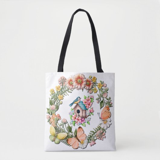 Tote Bag Chemise Fleur sauvage d'aquarelle avec papillons (Devant)