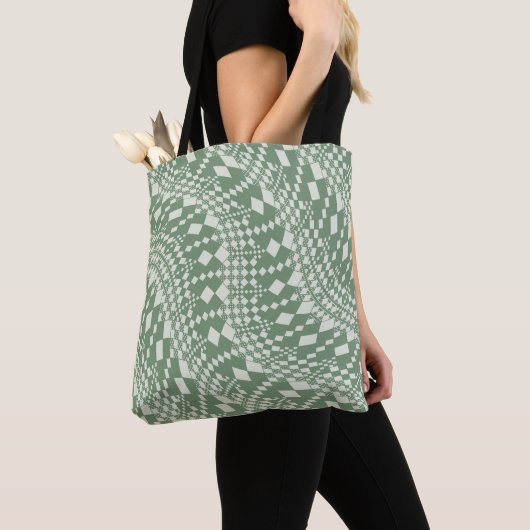 Tote Bag Chèques déformées en vert (De près)