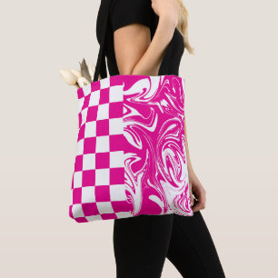 Tote Bag Chèques et permules en Magenta et Blanc
