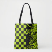 Tote Bag Chèques et permules - Lime vert et noir (Devant)