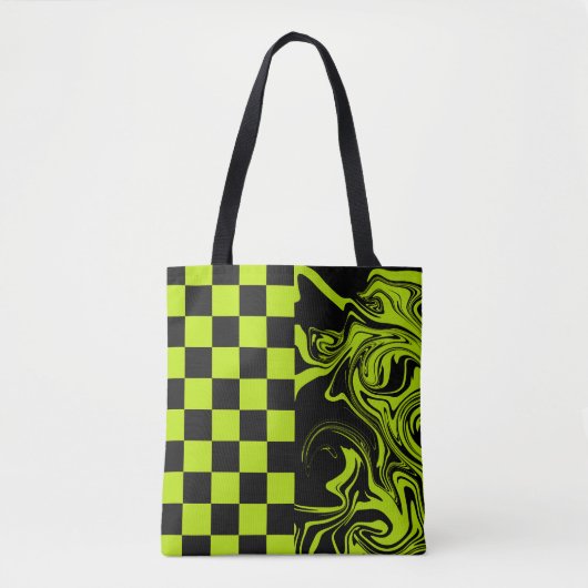 Tote Bag Chèques et permules - Lime vert et noir (Devant)